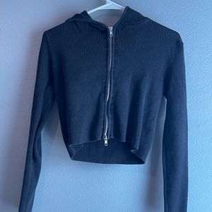 Black ribbed zipped up crop top jacket